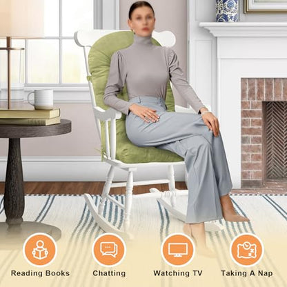 Rocking Chair Cushion - Chenille Fabric, High-Density Sponge, Durable Comfort Non-Slip Bottom Tufted Seat Pads with Ties, Chenille︱Grass Green, 44x19x4 inch - color: Chenille | Grass Green