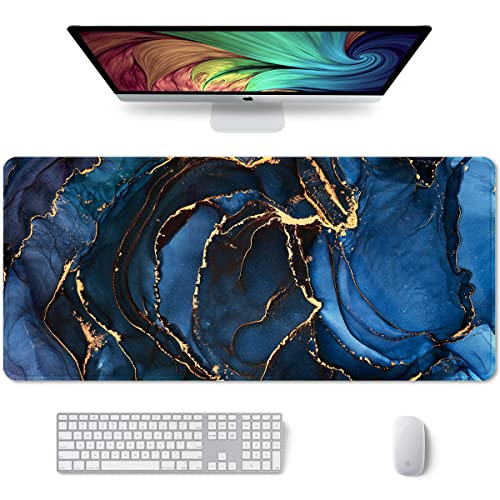 Auhoahsil Large Mouse Pad, XXL Desk Pad, Extened 35" x 15", Non-Slip Rubber Base, Stitched Edges, Superior Surface, Waterproof Keyboard Mat, Large Mousepad for Gamer, Office & Home, Dark Blue Marble - color: 11 Dark Blue Marble, size: XXL - Extended size