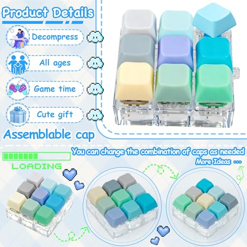 Keyboard Fidget Toy, Keyboard Keychain Fidget Toys, 9-in-1 Clicker Fidget Toy, Stress Relief Desk Decompression Button, Anxiety Relief Valentine's Day Gifts (9 Color-Blue Green) - color: 9 Color-blue Green