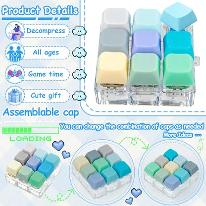Keyboard Fidget Toy, Keyboard Keychain Fidget Toys, 9-in-1 Clicker Fidget Toy, Stress Relief Desk Decompression Button, Anxiety Relief Valentine's Day Gifts (9 Color-Blue Green) - color: 9 Color-blue Green