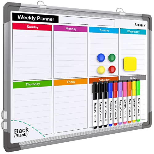 Weekly Calendar Whiteboard for Wall, 16x12 Inches Dry Erase Board, Small Magnetic White Board, Double-Sided Hanging Board for Office School Home Kitchen, Portable Board for Drawing Planning To Do List - style: Whiteboard 16X12 Multicolor