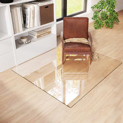 Tempered Glass Chair Mat 48"x42" – Ultra-Clear Office Chair Mat for Hardwood Floors & Low-Pile Carpets – Heavy-Duty 0.2" Scratch-Resistant Surface with Non-Slip Pads – Supports 1,000 lbs - size: 48"x42"