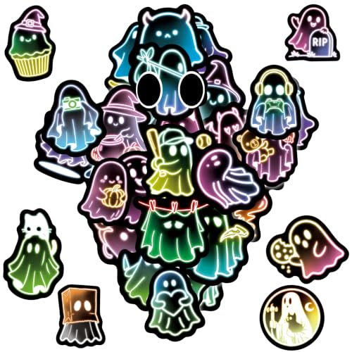 50 Pcs Cute Neon Halloween Stickers for Kids, Waterproof Vinyl Ghost Laptop Decals, Classroom Prizes Water Bottle Phone Case Luggage Scrapbook Guitar Decorations - color: Non-luminescent-497kscp