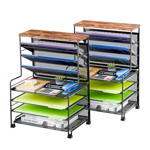 Simple Trending 7 Tier Desk File Organizer, 2 Pack Letter Tray Paper Organizer, Mesh Desk Accessories File Folder for Office, Home or School, Black - color: Black 2 Pack