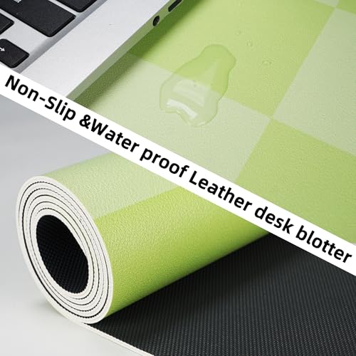 AFIING Green Checkered Desk Mat 31.5" x 12", Waterproof Desk Pad | Non-Slip Rubber Base, Easy Clean Surface, Checkered Design, Office & Home - color: Green
