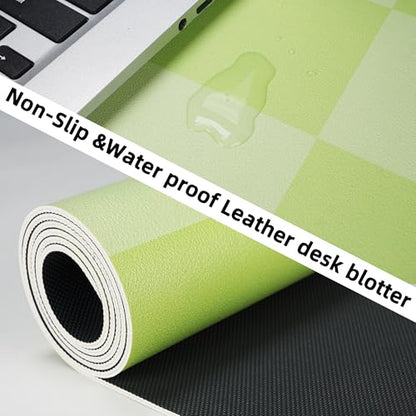 AFIING Green Checkered Desk Mat 31.5" x 12", Waterproof Desk Pad | Non-Slip Rubber Base, Easy Clean Surface, Checkered Design, Office & Home - color: Green
