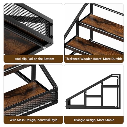 B4Life 3-Tier Liquor Bottle Display Shelf, Countertop Liquor Wine Rack, Bottle Storage Organizer for Whiskey and Spirits, Retro Bar Shelves and Shelf Stand, Mini Liquor Cabinet