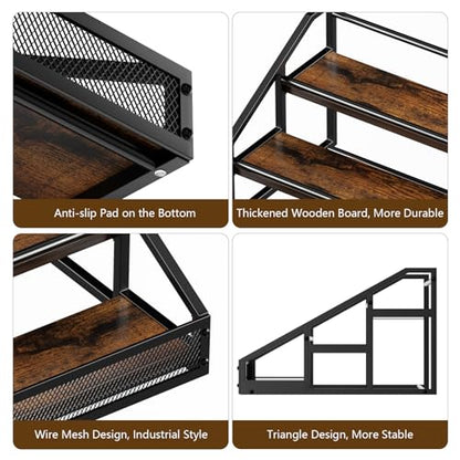 B4Life 3-Tier Liquor Bottle Display Shelf, Countertop Liquor Wine Rack, Bottle Storage Organizer for Whiskey and Spirits, Retro Bar Shelves and Shelf Stand, Mini Liquor Cabinet