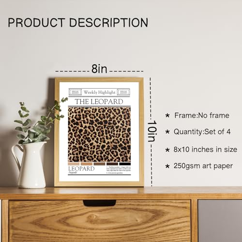 NaZaUK Preppy Trendy Pink Leopard Cheetah Prints Y2K Room Decor, Lucky 8 Ball Poster for Teen Girls BedroomBathroom Dorm, Aesthetic Cheetah Wall Decor. 8x10 Unframed Set of 4 - color: leopard2