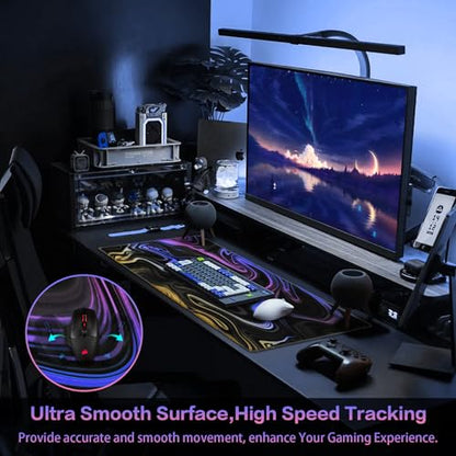 Canjoy Gaming Mouse Pad, Fluid Pattern Mouse Pad 31.5x15.7inch Large Extended Computer Mouse Mat Keyboard Full Desk Mousepad for Gaming, Office, Home - color: Blue-purple Fluid, size: 800*400mm