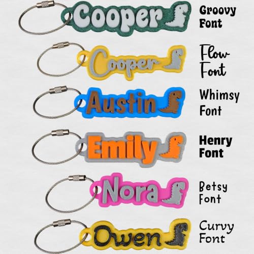 SuperFineDeesigns Bag and Water Bottle Name Tag with Cable – Custom Durable 3D Printed Name Tag Backpack & Sports Bottles - style: Dinosaur
