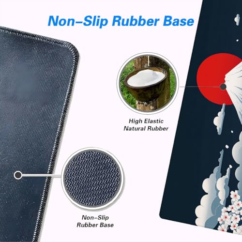 Mount Fuji Mouse Pad Large Red Sun Sakura Blossom Japanese Minimalist Gaming Mouse Pad Mat with Stitched Edge Non-Slip Base 31.5x11.8 Inch - color: Mount Fuji