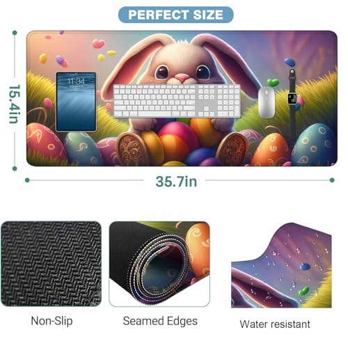 Easter Rabbit Eggs Large Gaming Mouse Pad Cute Cartoon Colorful Long Mousepad Keyboard Mat for Desk,Office,Home 35.4"X15.7" - color: easter rabbit eggs