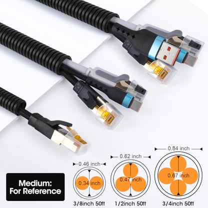 Wire Loom 3/8", 1/2", 3/4 Inch x 50 FT, Split Wire Loom Tubing Wire Conduit, Wire Protector Tubing, Cable Sleeves Bulk, Black - color: 3/8", 1/2", 3/4" - 50 ft