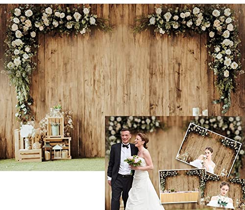 7x5ft Wedding Backdrops for Reception Rustic Floral Wood Plank Bridal Shower Backdrop Ceremony Party Decorations Valentine's Day Photography Background Photo Props - size: 7x5ft-Polyester