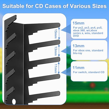 Video Game Storage Wall Mount, 4 Pack Heavy-Duty Metal Game Case Holder - Holds Up to 76 Disc Boxes, Wall Mounted Media Storage Shelves Compatible for PS, Xbx, DVD, Switch Game Organize Display