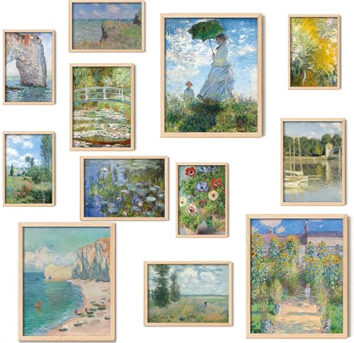 Kizbok Claude Monet Wall Art, Monet Poster Eclectic Wall Decor, Claude Monet Prints for Wall Decor, Vintage Monet Water Lilies Impressionist Painting, Monet Canvas Artwork Famous Art Prints, Classic Eclectic Monet Gallery Exhibition Poster for Room Aesthe