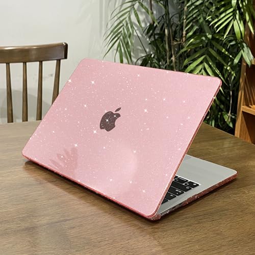 MEEgoodo Case for MacBook Air 13 inch 2021 2020 2019 2018 Released A2337 M1 A2179 A1932 with Touch ID, Thin Soft PC Hard Shell with Keyboard Cover Compatible with MacBook Air Case 13.3, Glitter Pink - color: Glitter Pink