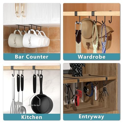 ECROCY Coffee Mug Holder Under Cabinet Only Fits Shelves up to 3/4" Thick, Clip-On Coffee Cup Holder Pack of 3, No Drilling Free Damage - color: Black