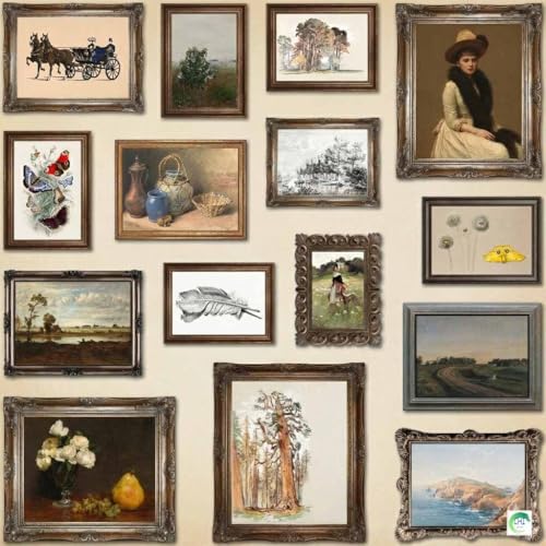 LANCHI95 15 Pcs Vintage Moody Wall Art Decor Set, Antique Oil Painting Prints, French Country Cottagecore Decor, includes 8x10, 5x7, 4x6 Unframed Aesthetic Landscape & Floral Art - color: Vintage 15