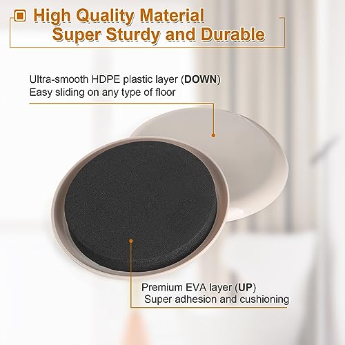 3.5-Inch Furniture Sliders for Carpet & Hardwood Floors, 8PCS Reusable Heavy-Duty Furniture Moving Pads, Effortless Moving and Surface Protection - size: 3.5 inch 8 PCS (Round)