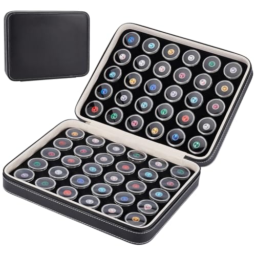 BENECREAT 60 Pcs Closeable Gemstone Collection Storage Box with Foam Insert, 1.2x0.6 Inch Plastic Gem Jars, Display Tray Set for Loose Diamond Collectibles Crystal, Diamond Display Case - color: Black