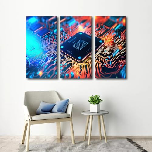 Circuit Board Home Decor Wall Digital Chip Posters for Room Aesthetic CPU Concept Wall Decor for Bedroom Posters and Prints Contemporary Home Decor Stretched Framed Ready to Hang (36"Wx24"H) - color: Artwork-06, size: 36"Wx24"H