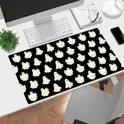 EOBTAIN Halloween Gaming Mouse Pad,Cute Ghost Large Desk Mat for Keyboard and Mouse,XXL Extended Computer Mat Non Slip Rubber Base,Waterproof Mousepad for Office,Desk Protector,31.5x15.7 Inch,Black - color: Black Beige