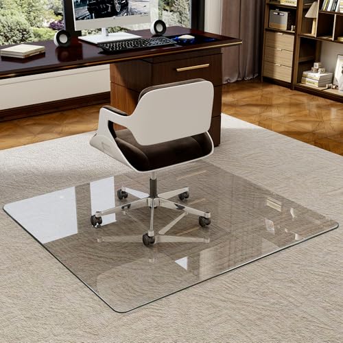 40" x 47" Tempered Glass -Glass Chair Mat, Heavy Duty Hard Floor Mat with Round Corner and Polished Edge, Office Chair Mat for Carpet Office Home Hardwood Floor Desk - color: Transparent, size: 47"L x 40"W