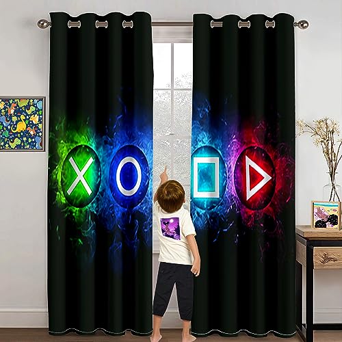 Gaming Window Curtains, Gamer Curtains for Boys Bedroom Colorful Kids Gamer Room Decor for Boys Thermal Insulated Video Game Gamepad Kids Blackout Curtains for Bedroom Living Room, 82 In x 84 In - color: Multi 09, size: 41"W x 84"L (Pack of 2)