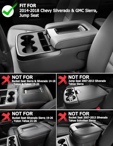 Center Console Cover for 2014-2018 Chevy Silverado & GMC Sierra 1500 2500 3500, Durable PU Leather Armrest Lid Covering Protector, Anti-Scratch, Black (Fits Split Bench Jump Seat) - color: Black