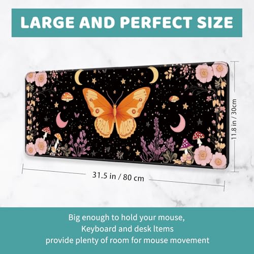 Large Mouse Pad, Big Gaming Mousepad, Desk Mat for Desktop, Thick Non-Slip Waterproof Rubber Base, Mouse Pads for Office, Computer, Keyboard, Laptop 31.5x11.8 in, Aesthetic Butterfly - color: Aesthetic butterfly, size: 31.5" x 11.8"