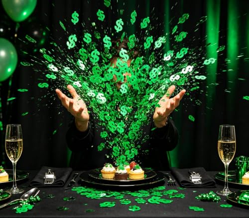 Green Dollar Sign Party Confetti,Table Scatter Decoration for Money Theme Birthday Table Decor, Casino Themed Birthday Adult Game Night Retirement Anniversary Graduation Party Decoration