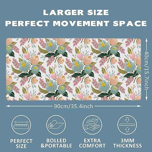 Large Mouse Pad Spring Flowers Extended Gaming Mouse Pad Desk Mat Stitched Edges Mousepad Non-Slip Rubber Base Keyboard Pad for Laptop Computer PC 35.4 x 15.7 inches - color: Spring Flowers