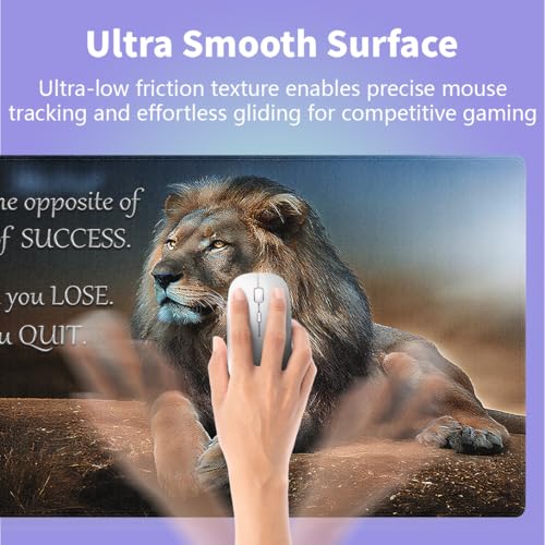 Large Gaming Extended Mouse Pad (31.5" x 15.8") - Majestic Lion at Rest Inspirational Quote About Success Motivational Words, Extra XXL Office Accessories, Premium Stitched Anti-Slip Desk Mat - color: Lion Quotes