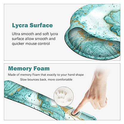 ARTSO Large Mouse Pad Set, Ergonomic Keyboard Wrist Rest Support, Memory Foam Gel Extended Non-Slip Desk Blotter Pad for Office, Home, Teal Turqoise Marble - color: Teal Turqoise Marble
