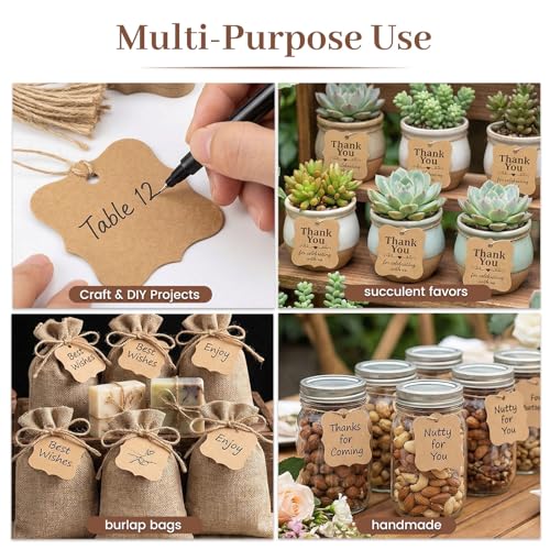 SallyFashion 150 PCS Thank You Brown Gift Tags with String, 2 x 2 Inches Paper Gift Tags for Party Favors Weddings, Bridal and Baby Showers Birthdays - color: Brown