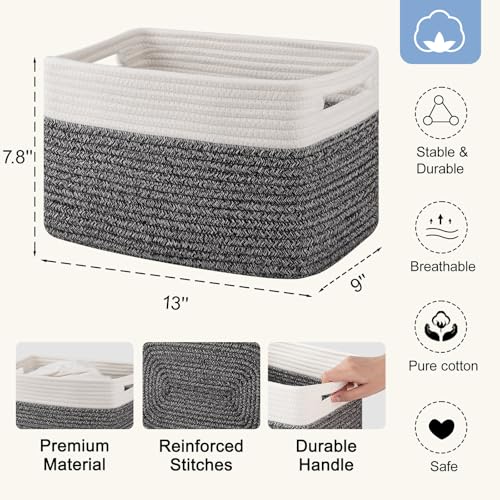 4 Pack Storage Baskets for Organizing, Woven Baskets for Shelves - Perfect for Toys, Books, Towels, and Clothes, Durable Gift Basket Bins Toy Storage, 12.7''Lx9''Wx7.8''H, Black & White - color: Black & White, size: Small/12.7''Lx9''Wx7.8''H