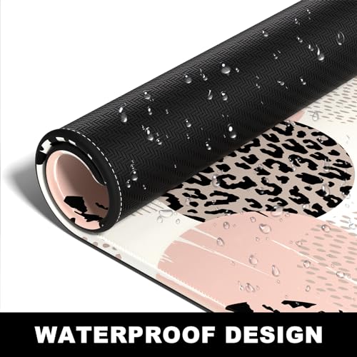 BOSOBO XXL Gaming Desk Mat, Leopard Dots Pink - 31.5 x 11.8 Inches, Full Cover - color: Leopard Polka Dot Circle, size: XL - 31.5 x 11.8 Inches