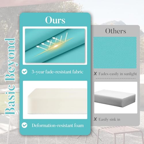 Basic Beyond Outdoor Chair Cushions for Patio Furniture, Waterproof Outdoor Seat Cushions Set of 4 18 x 18, Patio Chair Cushions Set of 4 with Ties and Handle, Teal - color: Teal, size: 18x18x3