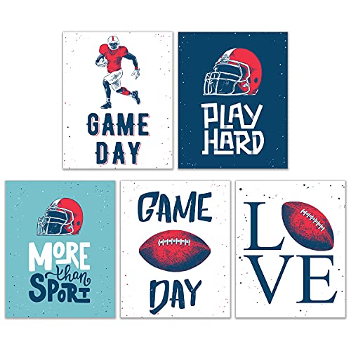 Summit Designs Football Wall Art Set of 5 Prints 8x10 Sports Theme Boy Room Decor Game Day Play Hard Love Football Motivational Quotes Teen Bedroom Unframed Posters - color: Kids, size: Set Of 4 (8x10 ), style: Unframed