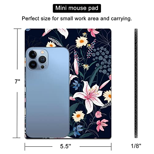 Small Mouse Pad Cute, Mini Mouse Pads for Wireless Mouse and Laptop, Travel Mousepad with Designs - Aesthetic Floral, Portable Mousepads with Non-Slip Rubber Base for Women - 5.5 x 7 in - color: Beautiful Floral, size: 7L x 5.5W inches