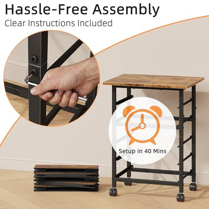 HIGDBFE 5 Fabric Drawers File Cabinet with Side Pocket, Rolling Printer Stand with Storage for Home Office, Wood Top Storage Cabinet Office Storage for Documents and Crafts, Rustic Brown, 15" D - size: 15"D (5 Drawers)