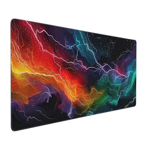 Neon Lightning Gaming Mouse Pad, Large Extended Desk Mat, 35.4 x 15.7 Inches, Non-Slip Rubber Base, HD Printed Design, for PC Gaming, Esports, Home Office - color: lightning