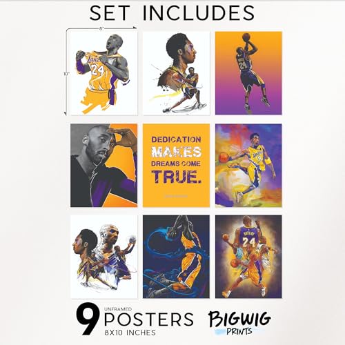 BigWig Prints Kobe Bryant Poster - Kobe Poster, Bryant Wall Art For Bedroom, Lakers Basketball Art For Boys Room Decor, Sports Gifts, Legendary Basketball Player Wall Decor - Unframed Set Of 9 (8x10) - color: Kobe Bryant 1