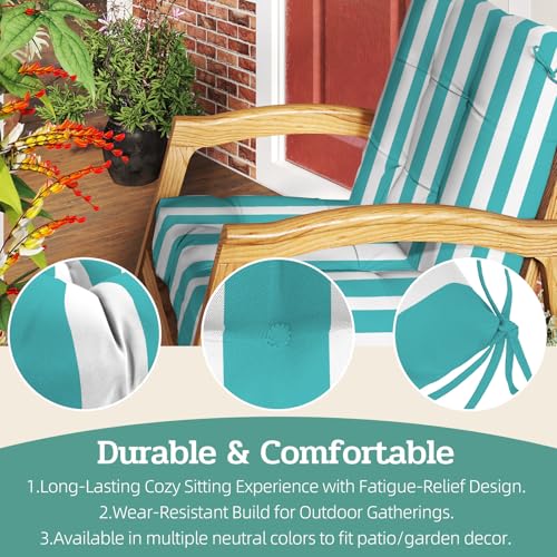 Outdoor Chair Cushions Set of 2, 42x21x4 Inch Patio Cushion for Dining/Rocking Chairs, High Back Soft Seat Pad with Ties, Fade-Resistant & Waterproof, Lake Blue White Stripes - color: Lake Blue White Stripes