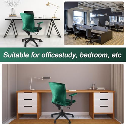 Tallew 4 Pcs Office Chair Covers Set Computer Universal Protective Stretchable Chair Seat Covers Desk Armrest Slipcovers Pads Office Cushion Backrest for Rotating(Dark Green) - color: Dark Green