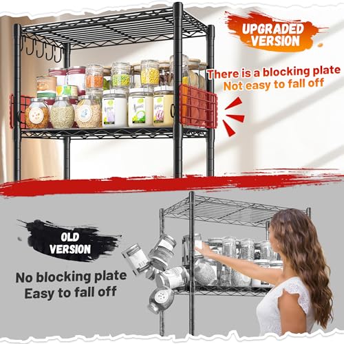 REIBII 5 Tier Wire Shelves with Side Blockers Pantry Shelves Organizers with Hooks & Shelf Linker Adjustable Metal Shelving for Storage, Kitchen,Pantry,Bathroom,Laundry Room,59.1"H x 21.7"W x 13.8"D