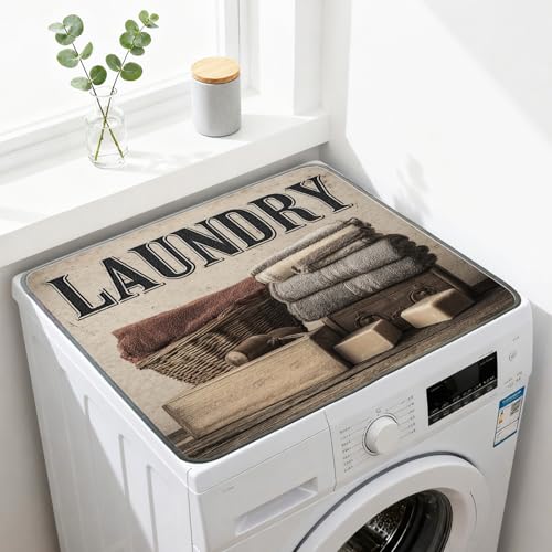 Nuxovilar Vintage Laundry Towel Dryer Cover for the Top, Non-slip Washer & Dryer Protector, 23.62"x19.68" Dust-proof Washing Machine Mat, Diatom Mud Polyester Dryer Top Pad for Laundry Room - color: YTT14407-A
