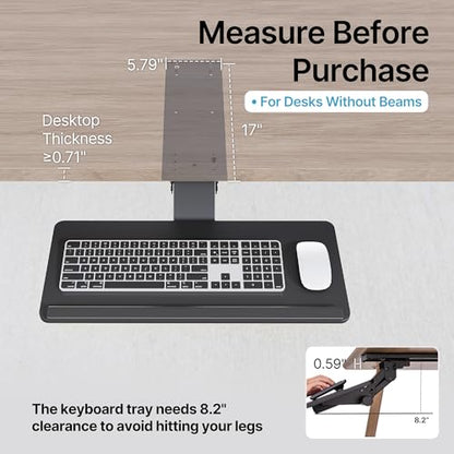PEGZONE Keyboard Tray Under Desk Slide Out, 25 x 11 inch, Black | with Storage Drawer, Height Adjustable Swivel Tilt, Ergonomic Under Desk Mount Keyboard & Mouse Holder for Gaming Home Office